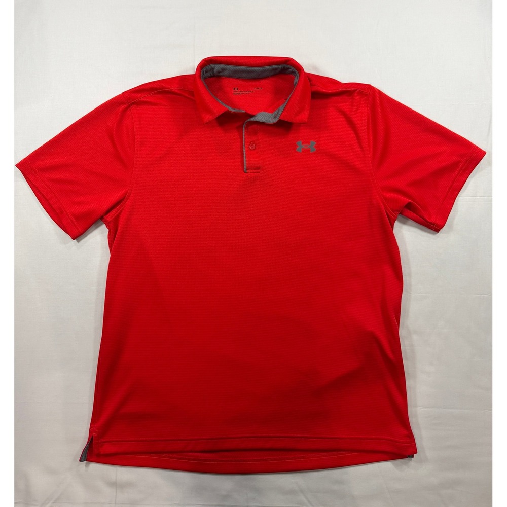 Under Armour Mens Red HeatGear Loose Fit Short Sleeve Polo Shirt Large